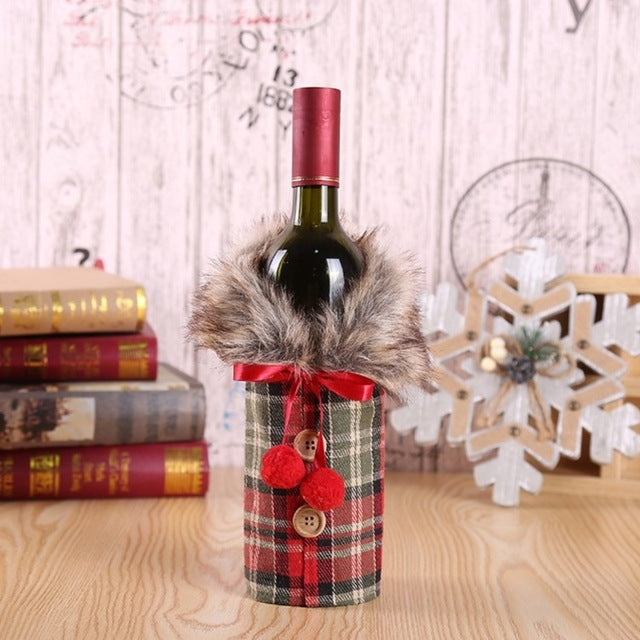 Christmas Ornaments Wine Set Bow  Bottle Set  Hotel Restaurant Decoration Props