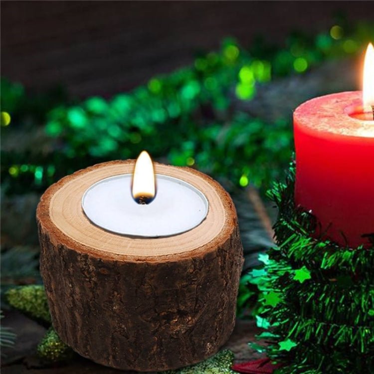 Wooden Crafts Ornaments Creative Bark Wood Pile Candle Holder Home Decoration, Without Candle, Style:Short