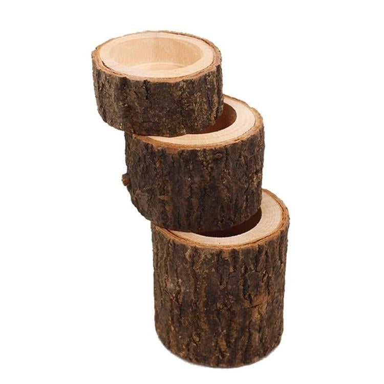 Wooden Crafts Ornaments Creative Bark Wood Pile Candle Holder Home Decoration, Without Candle, Style:Short