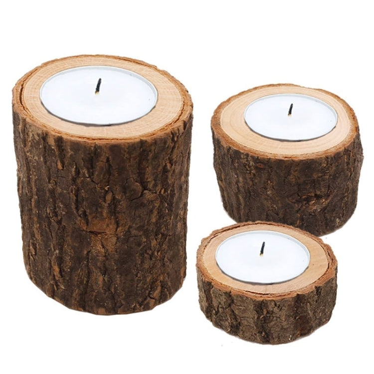 Wooden Crafts Ornaments Creative Bark Wood Pile Candle Holder Home Decoration, Without Candle, Style:Medium