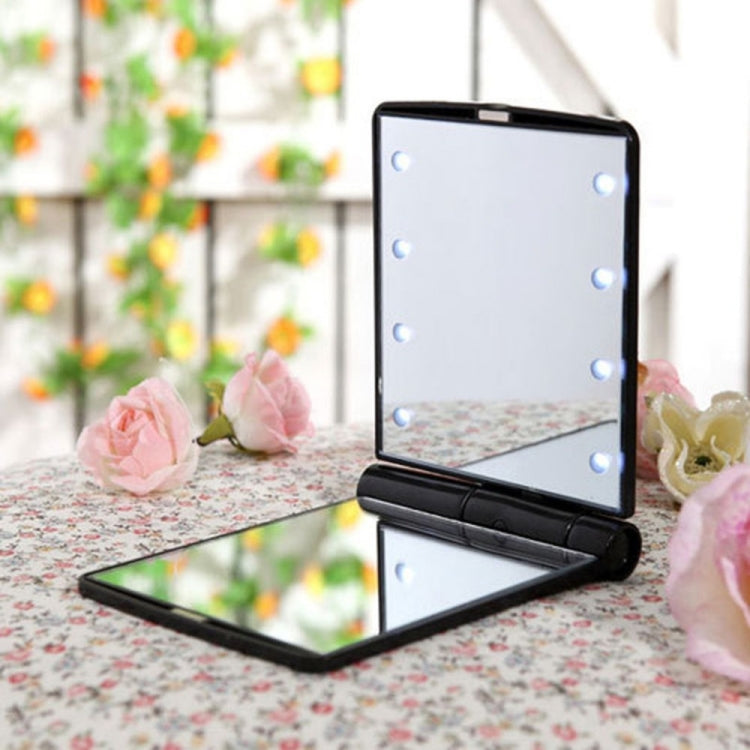 2 PCS Lady Cosmetic Vanity Mirror Folding Portable Pocket  Built-in LED Lighting Bulbs