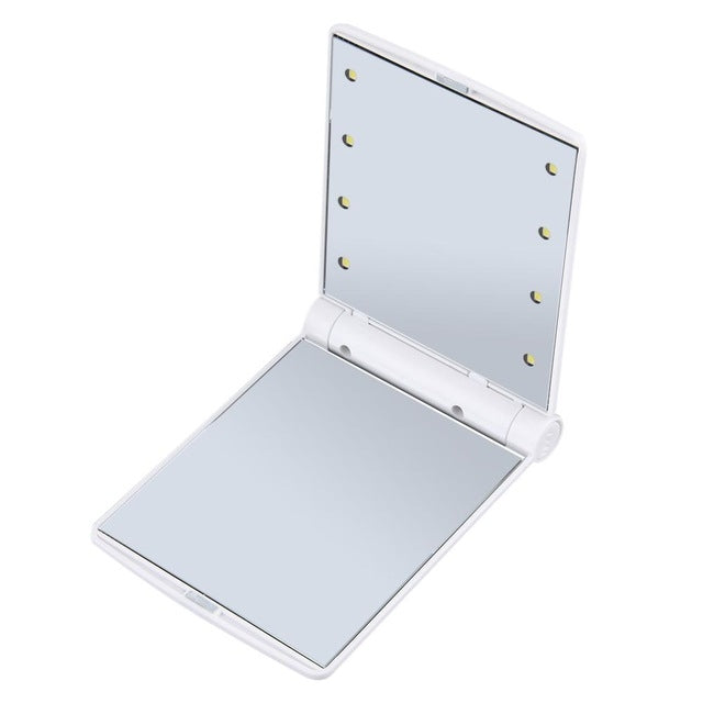 2 PCS Lady Cosmetic Vanity Mirror Folding Portable Pocket  Built-in LED Lighting Bulbs