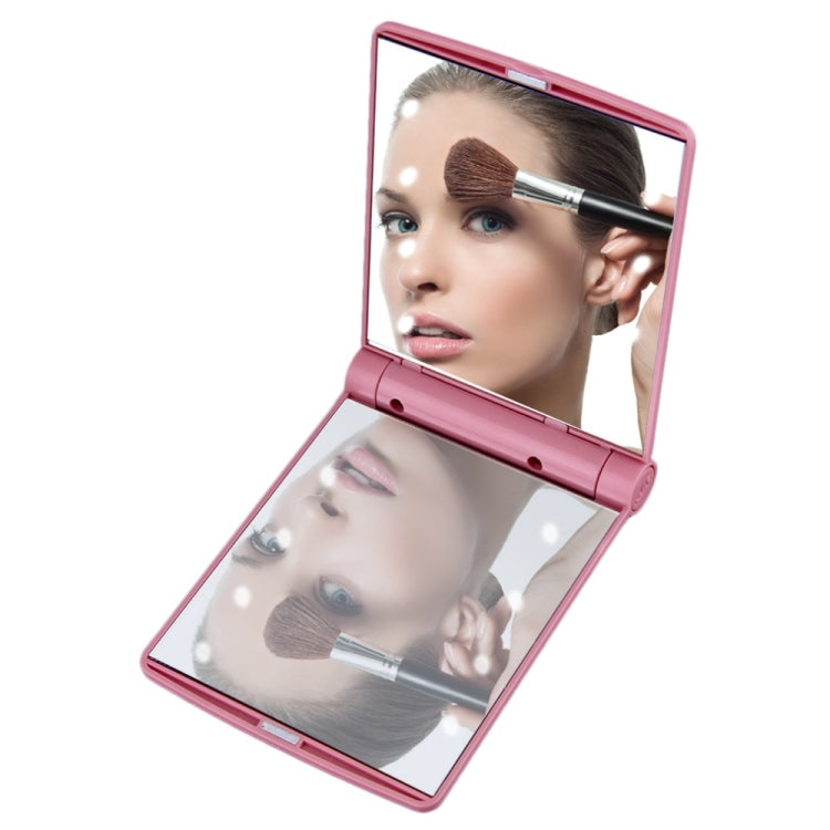2 PCS Lady Cosmetic Vanity Mirror Folding Portable Pocket  Built-in LED Lighting Bulbs