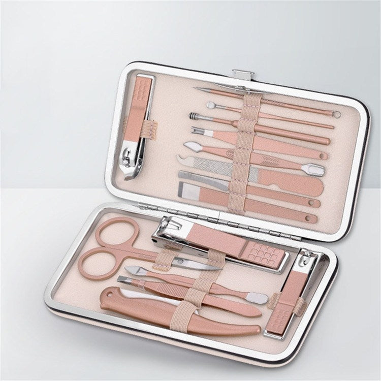 15 In 1  Stainless Steel Pink Manicure Tool Set