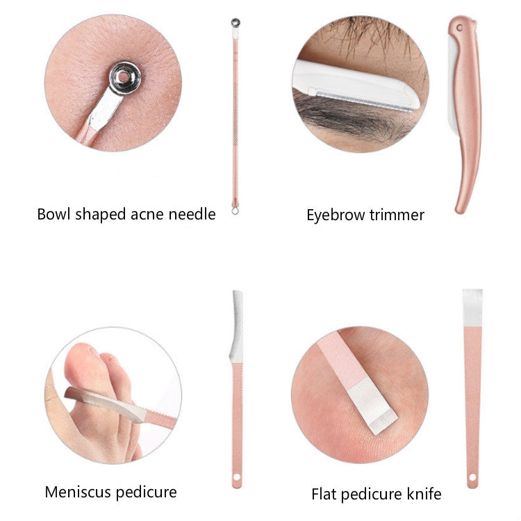 15 In 1  Stainless Steel Pink Manicure Tool Set