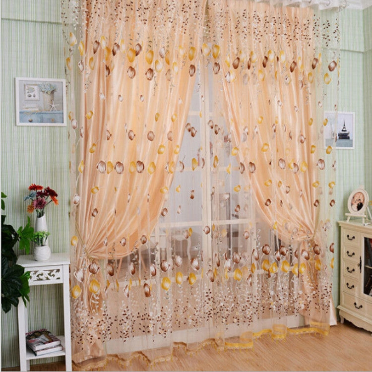 Tulip Print Curtain Bedroom Living Room Balcony Tulle Sunshade Curtain, Size:100x200CM
