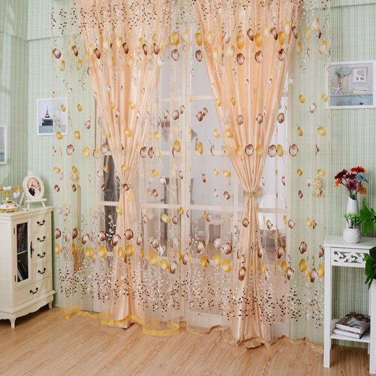 Tulip Print Curtain Bedroom Living Room Balcony Tulle Sunshade Curtain, Size:100x200CM With Bead