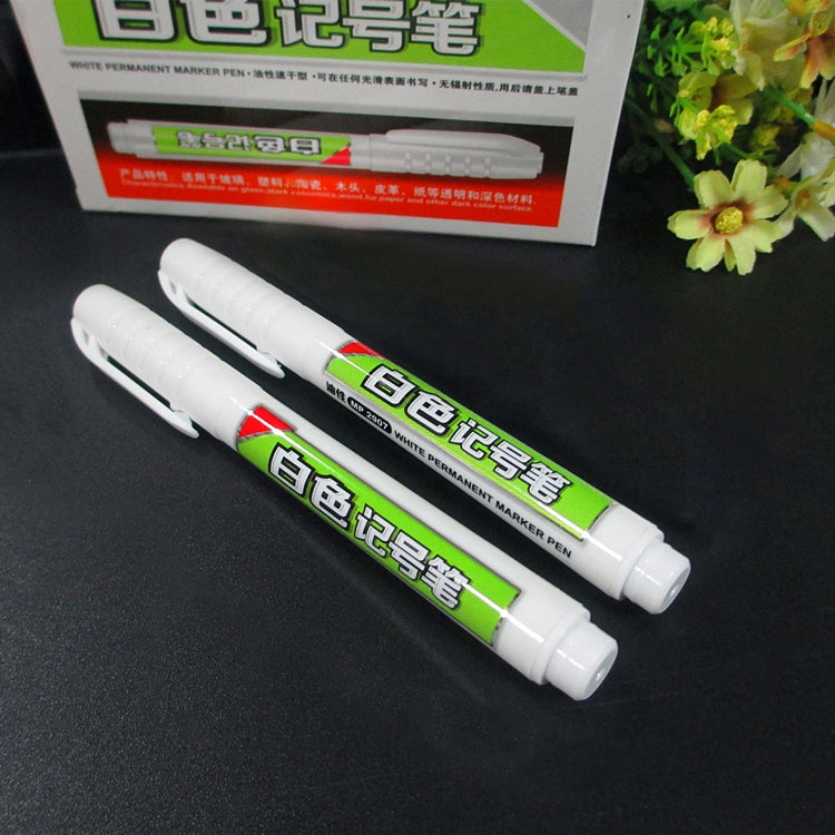 2 PCS Single Headed White Magic Marker Pen Mark Optical Disc Glass Ceramic Plastic Oily Marker(White)