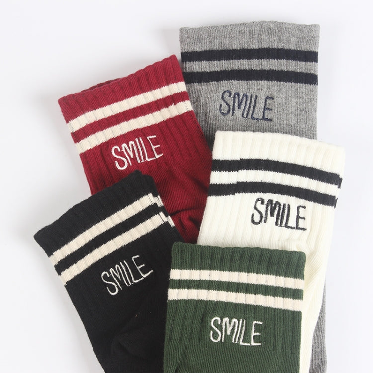 Embroidered Striped Sports Cotton Tube Sock, Size:One Size