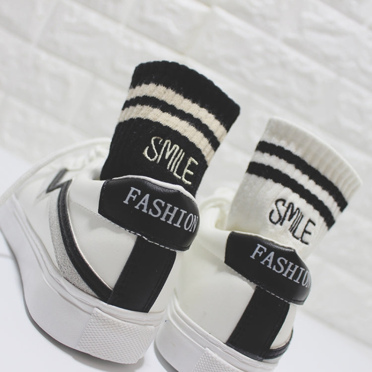 Embroidered Striped Sports Cotton Tube Sock, Size:One Size