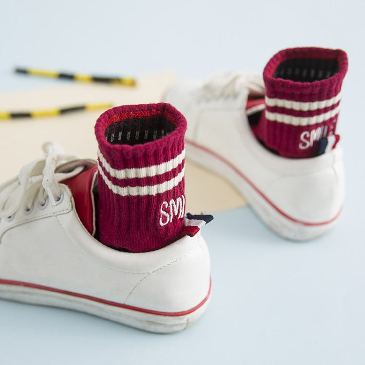 Embroidered Striped Sports Cotton Tube Sock, Size:One Size