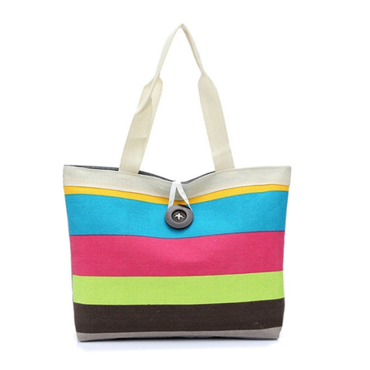 Color Canvas Stripe Contrast Color Shoulder Bag Large Capacity Handbag Green Shopping Bag