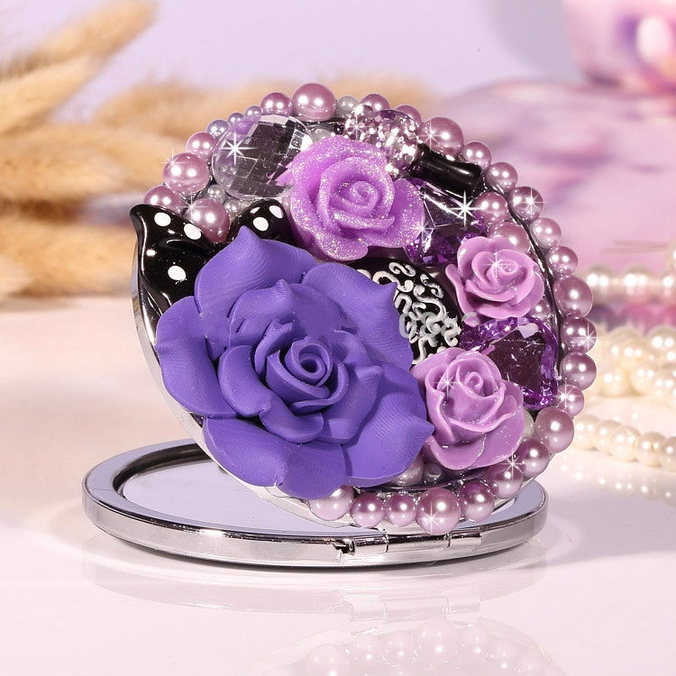 Handmade Makeup Mirror Purple Rose Portable Double-side Mirror