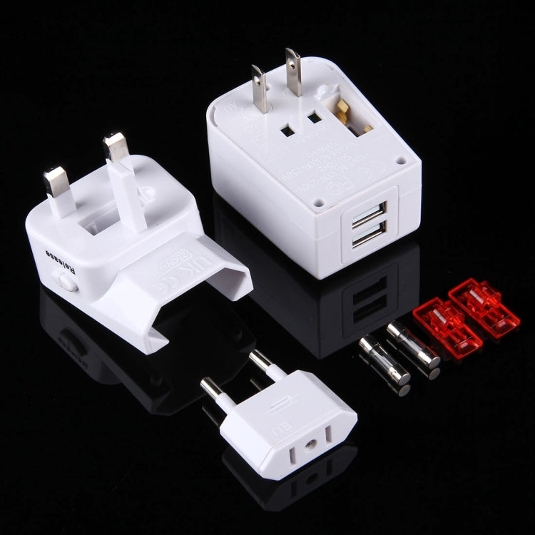 USV Fuse World-Wide Universal Travel Adapter with Built-in Dual USB Ports Charger for US, UK, AU, EU