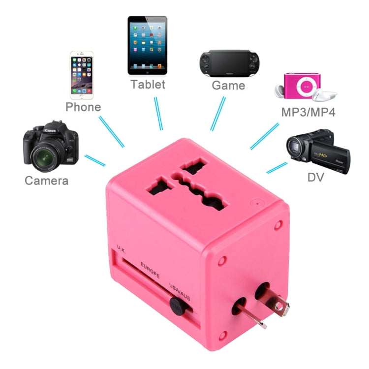 World-Wide Universal Travel Concealable Plugs Adapter with & Built-in Dual USB Ports Charger for US, UK, AU, EU