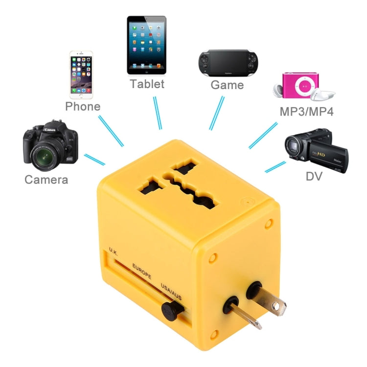 World-Wide Universal Travel Concealable Plugs Adapter with & Built-in Dual USB Ports Charger for US, UK, AU, EU