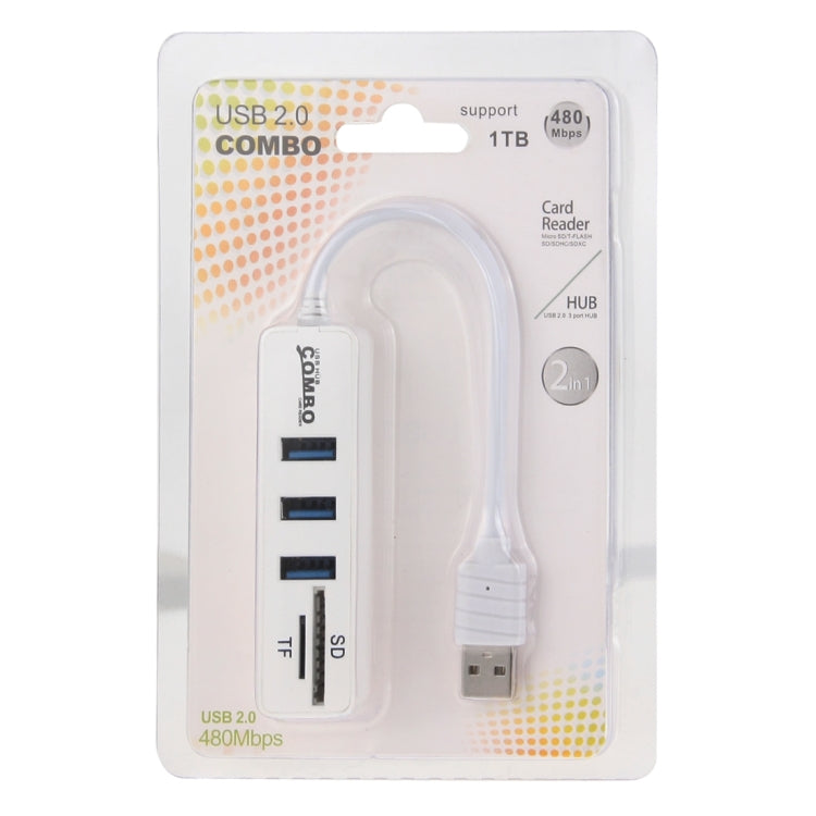 2 in 1 USB 2.0 480Mbps 3 Ports HUB COMBO + Micro SD / T-FLASH SD / SDHC / SDXC Card Reader for Windows XP / Vista / 8.1 / 7 / 8, MAC, etc
