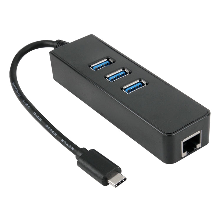 2 in 1 USB Type-C 3 Ports HUB with Gigabit Ethernet Adapter, For Windows 8 / 7 / ME / 2000 / XP / Linux & MAC OSX(Black)