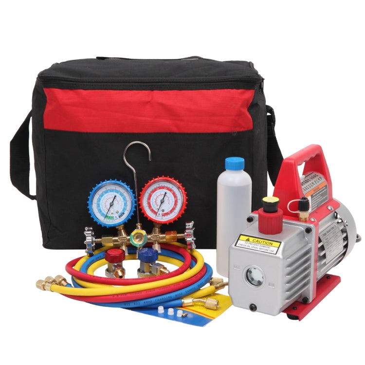 [US Warehouse] 7 in 1 3.5CFM Vacuum Pump R134 R12 R22 R502 Double Gauge Valve Set, US Plug