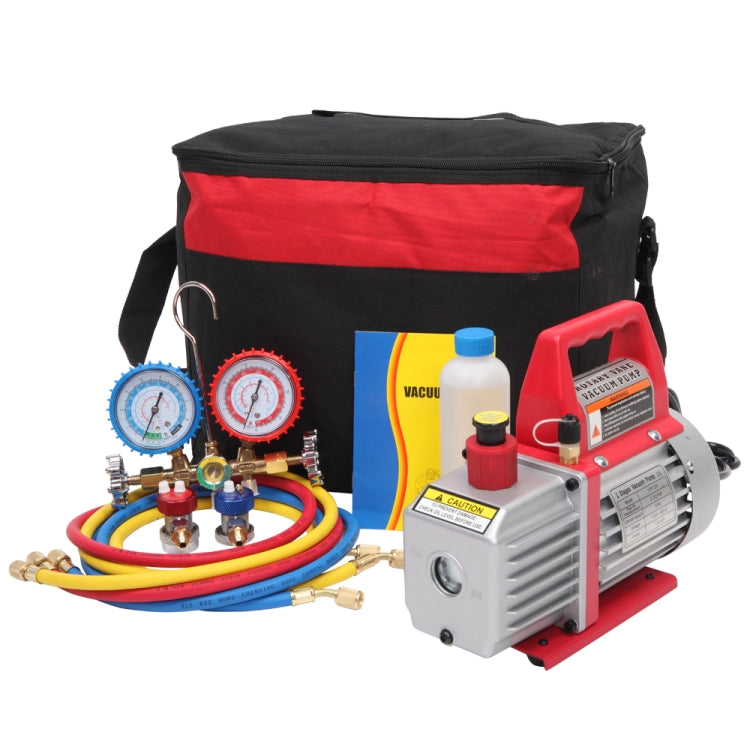 [US Warehouse] 7 in 1 3.5CFM Vacuum Pump R134 R12 R22 R502 Double Gauge Valve Set, US Plug