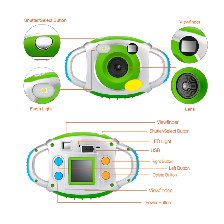 Portable TFT 1.44 inch Screen Prime Lens Max 5MP Image Size Soft Silicone Shell Children Digital Camera with Lanyard, Support Funny Photo Frame & Funny Key Sound