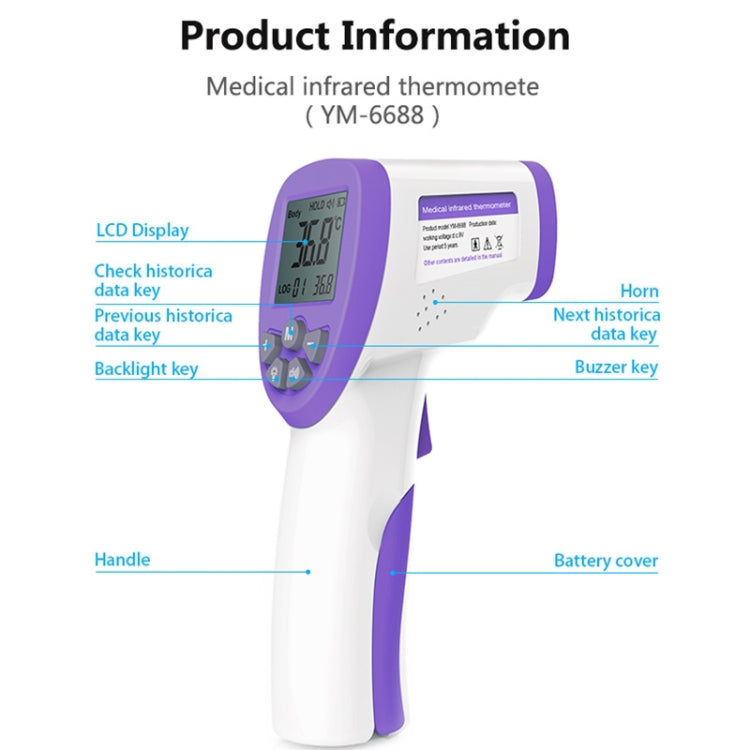 [HK Warehouse] YM-6688 Non-contact Forehead Body Infrared Thermometer, Temperature Range: 35.0 Degree C - 42.0 Degree C