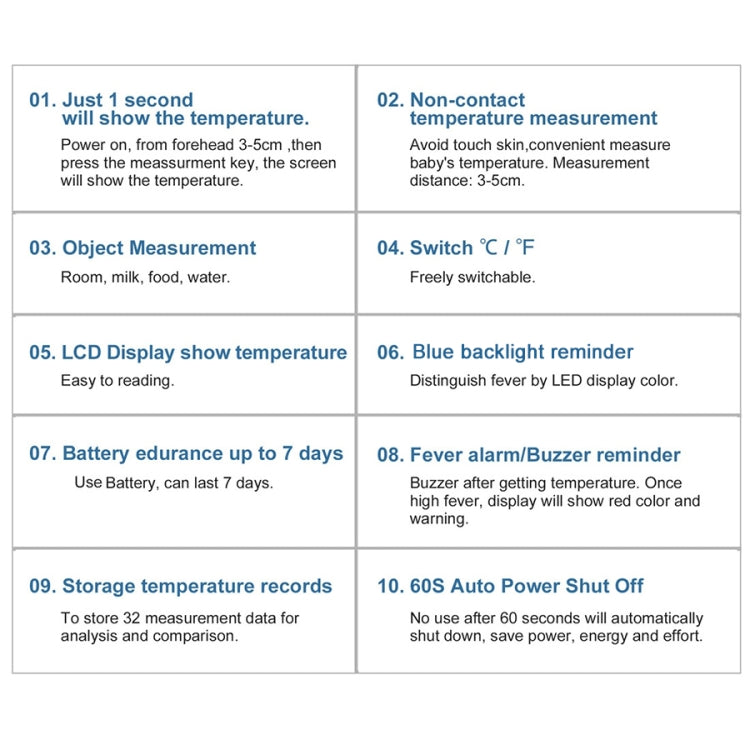 [HK Warehouse] LEAGOO T02 Non-contact Forehead Body Infrared Thermometer, Temperature Range: 32.0 Degree C - 42.0 Degree C(Blue)