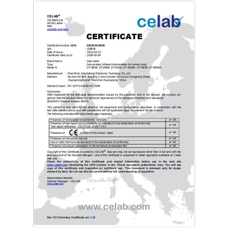 [HK Warehouse] DT-8836 Non-contact Forehead Body Infrared Thermometer,  Temperature Range: 32.0 Degree C - 42.5 Degree C
