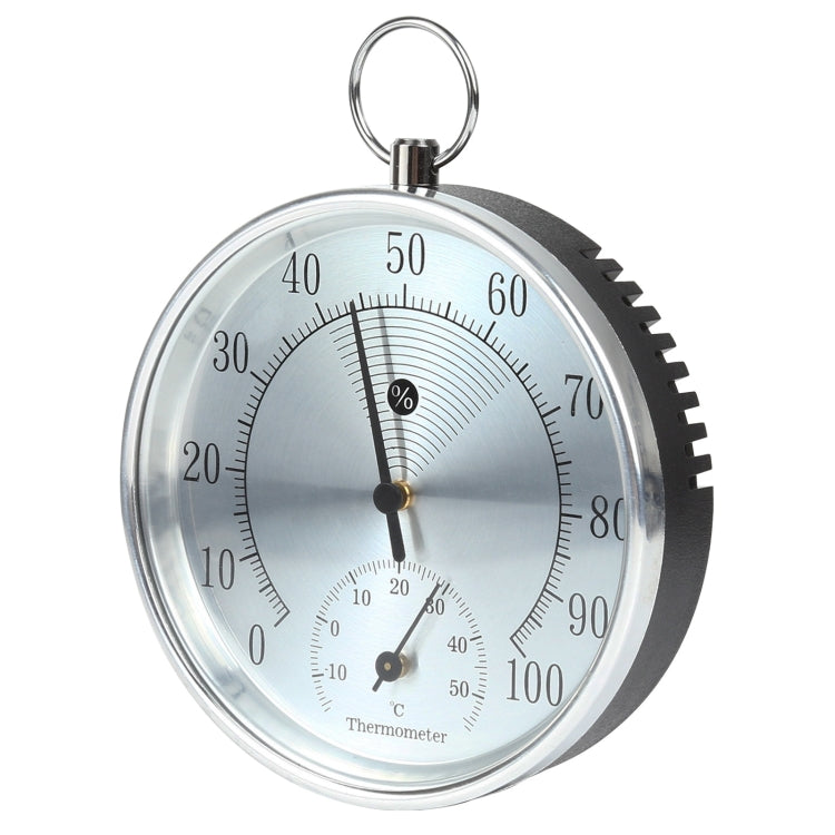 Mini Round Clock-shaped Indoor Outdoor Hygrometer Humidity Thermometer Temperature Meter with Hanging Ring(Silver)
