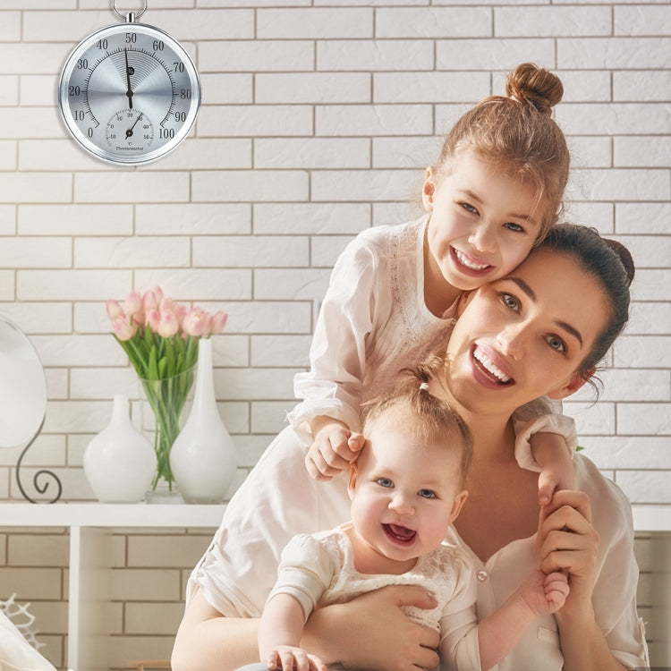 Mini Round Clock-shaped Indoor Outdoor Hygrometer Humidity Thermometer Temperature Meter with Hanging Ring(Silver)