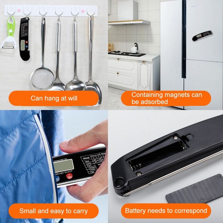 TS-BY52-B Kitchen Food Cooking BBQ Foldable Waterproof Probe Thermometer(Black)