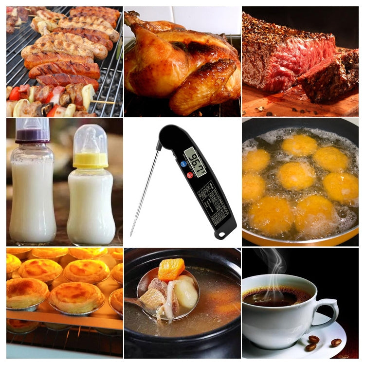 TS-BY52-B Kitchen Food Cooking BBQ Foldable Waterproof Probe Thermometer(Black)