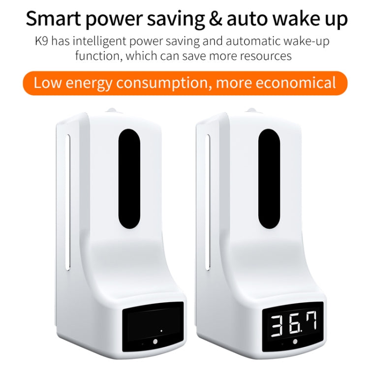 K9 Pro Handsfree Non-contact Body Light-sensitive Distance Sensor Thermometer + 1000ml Automatic Non-contact Liquid Soap Dispenser with Base Mount