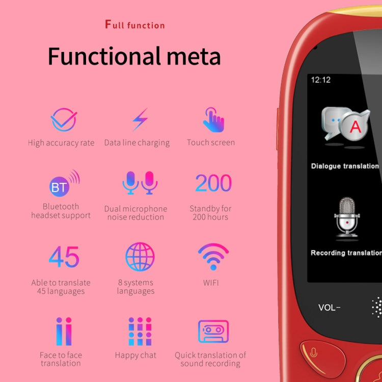 Boeleo K1 2.0 Inch Screen Voice Translator Smart Business Travel AI Translation Machine 512MB+4GB 45 Languages Translator