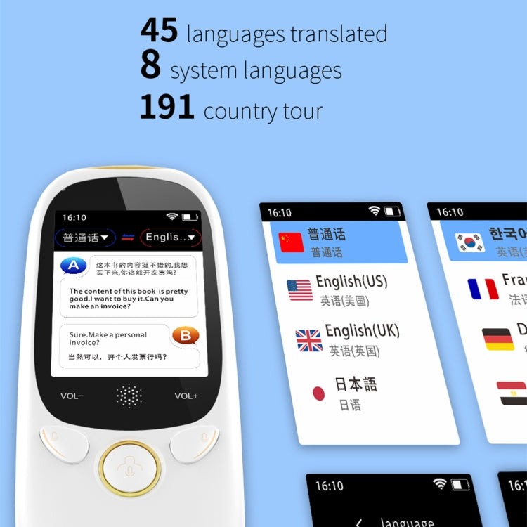 Boeleo K1 2.0 Inch Screen Voice Translator Smart Business Travel AI Translation Machine 512MB+4GB 45 Languages Translator