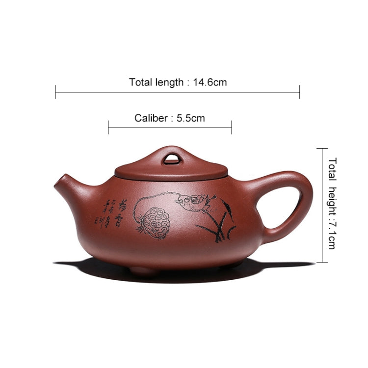 Lotus Scent Boat Stone Scoop Pattern Handmade Yixing Clay Teapot Tea Boiler, Capacity:280ml