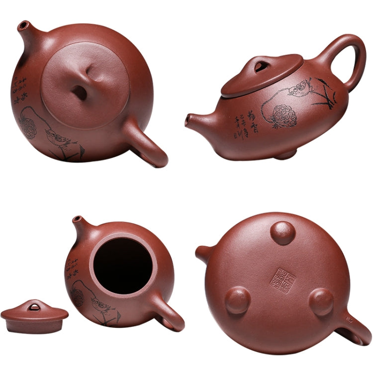 Lotus Scent Boat Stone Scoop Pattern Handmade Yixing Clay Teapot Tea Boiler, Capacity:280ml