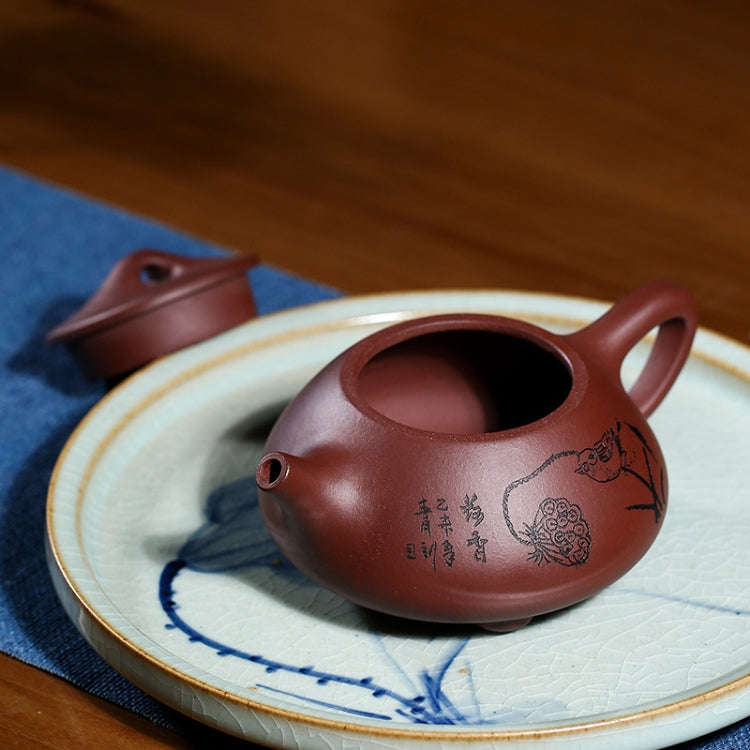 Lotus Scent Boat Stone Scoop Pattern Handmade Yixing Clay Teapot Tea Boiler, Capacity:280ml