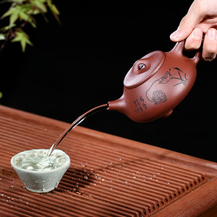 Lotus Scent Boat Stone Scoop Pattern Handmade Yixing Clay Teapot Tea Boiler, Capacity:280ml