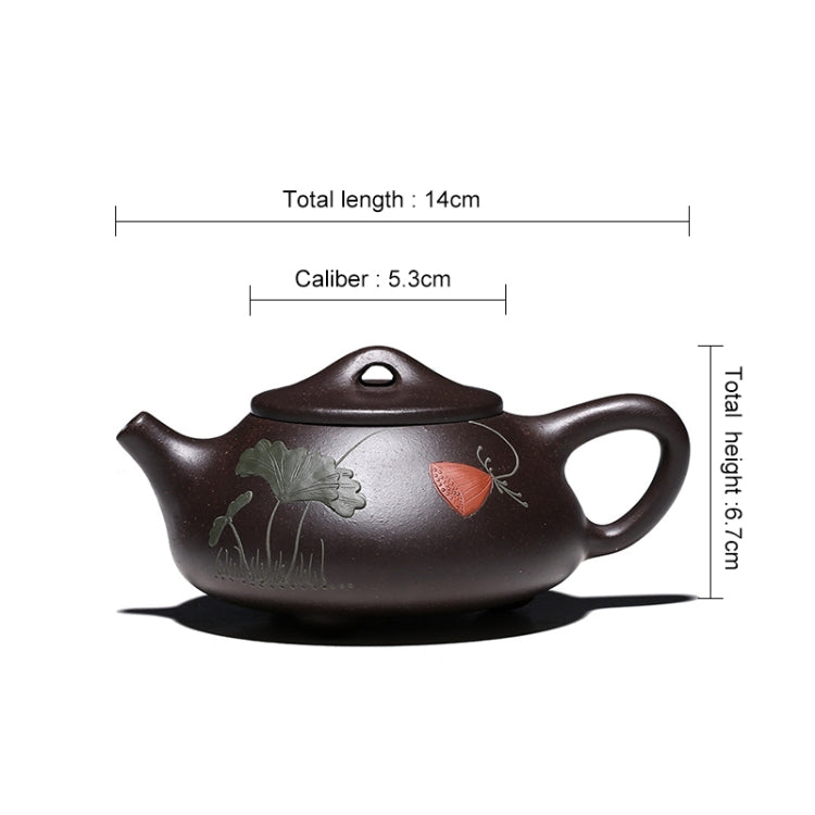 Lotus Stone Scoop Pattern Black King Kong Yixing Clay Teapot Tea Boiler, Capacity:240ml