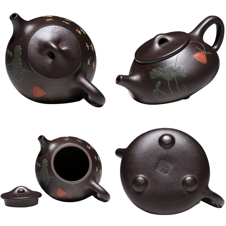 Lotus Stone Scoop Pattern Black King Kong Yixing Clay Teapot Tea Boiler, Capacity:240ml