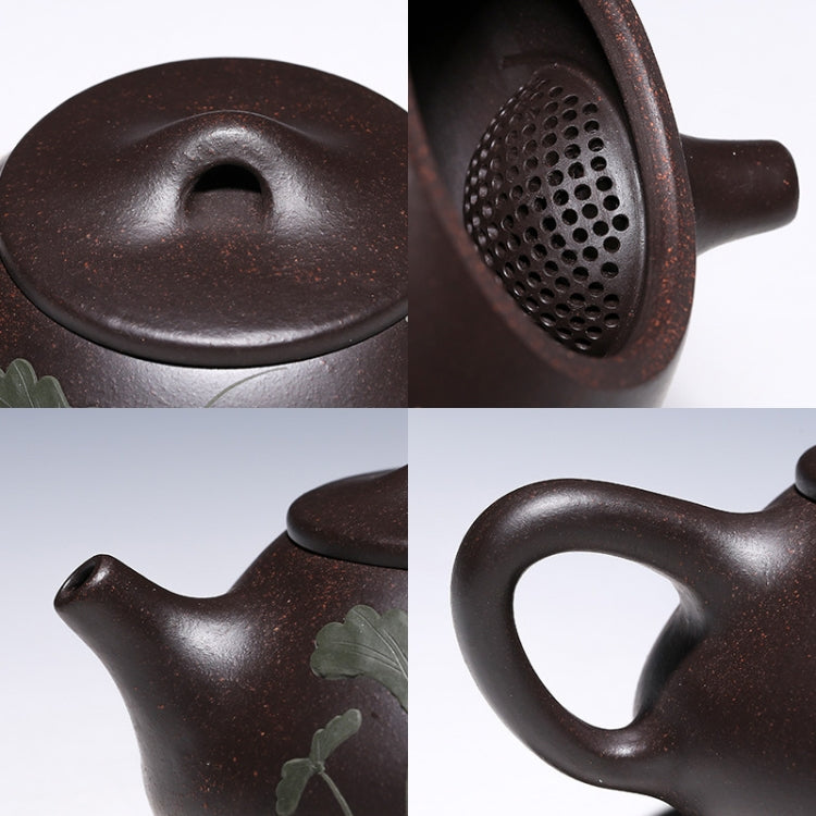 Lotus Stone Scoop Pattern Black King Kong Yixing Clay Teapot Tea Boiler, Capacity:240ml