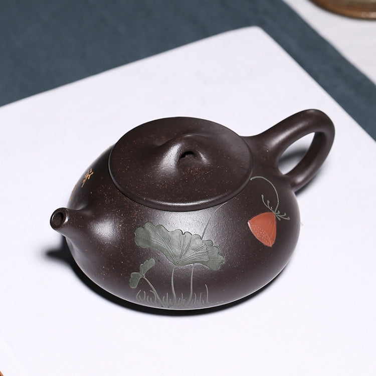 Lotus Stone Scoop Pattern Black King Kong Yixing Clay Teapot Tea Boiler, Capacity:240ml