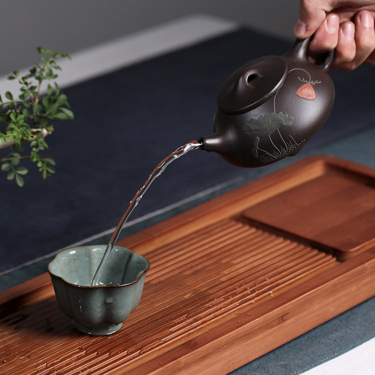 Lotus Stone Scoop Pattern Black King Kong Yixing Clay Teapot Tea Boiler, Capacity:240ml