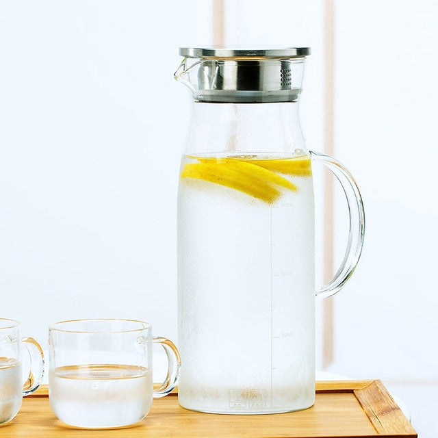 Large-capacity High-borosilicate Heat Resistant Filter Glass Cold Tea Pot, Capacity: 1200ml