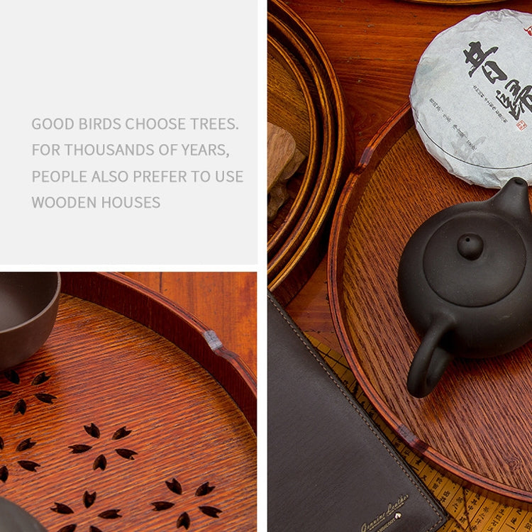 Creative Round Brown Cherry Blossom Solid Wood Tea Tray Hotel Wooden Tay Storage Tray, Diameter: 27 cm