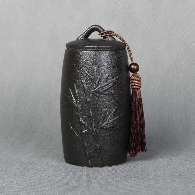 Bamboo Pattern Stoneware Tea Cans Storage Tanks Ceramic Tea Set Tea Ceremony Accessories