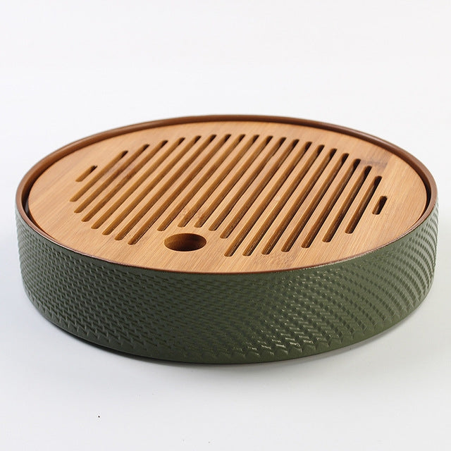Household Simple Round Bamboo Tea Tray Mini Tea Table, Diameter: 21.5cm (CP27-1)
