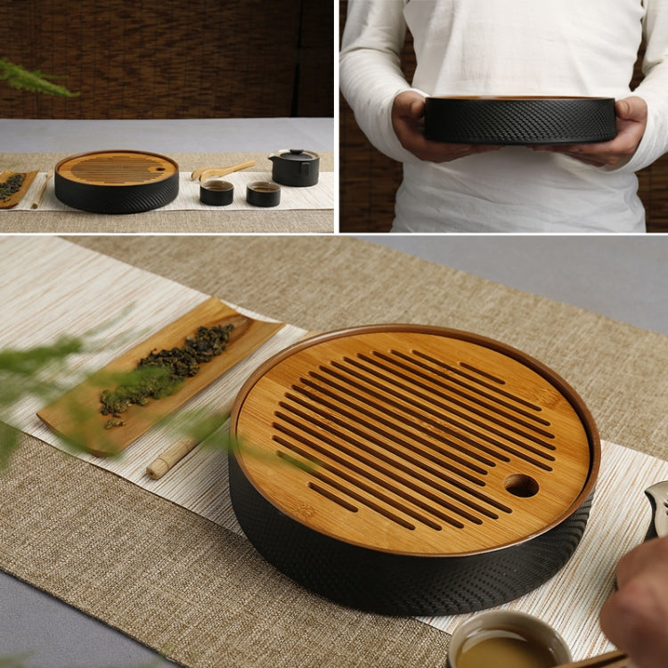 Household Simple Round Bamboo Tea Tray Mini Tea Table, Diameter: 21.5cm (CP27-1)