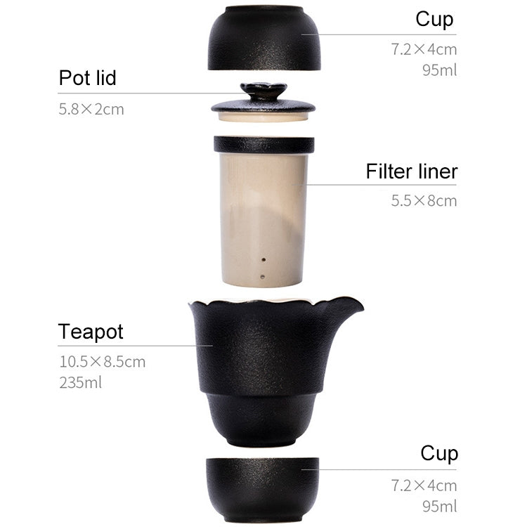 4 in 1 Teapot + Two Tea Cups + Storage Box Portable Travel Coarse Pottery Kung Fu Tea Set